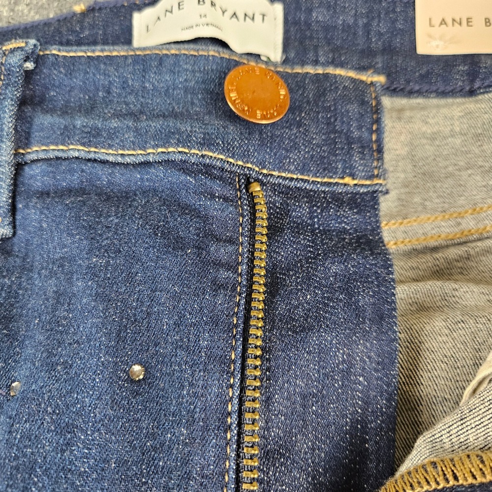 Lane Bryant Signature Fit Skinny Jeans Mid Rise Rhinestone Stud Dark Wash 14 NEW - Picture 10 of 13